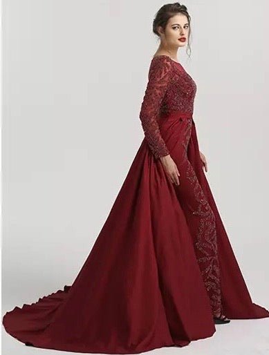 ALIA - Long Sleeves Beaded Evening Gown - Mscooco.co.uk