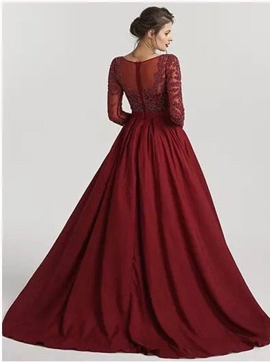 ALIA - Long Sleeves Beaded Evening Gown - Mscooco.co.uk