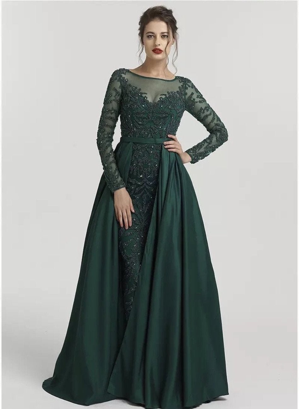 ALIA - Long Sleeves Beaded Evening Gown - Mscooco.co.uk