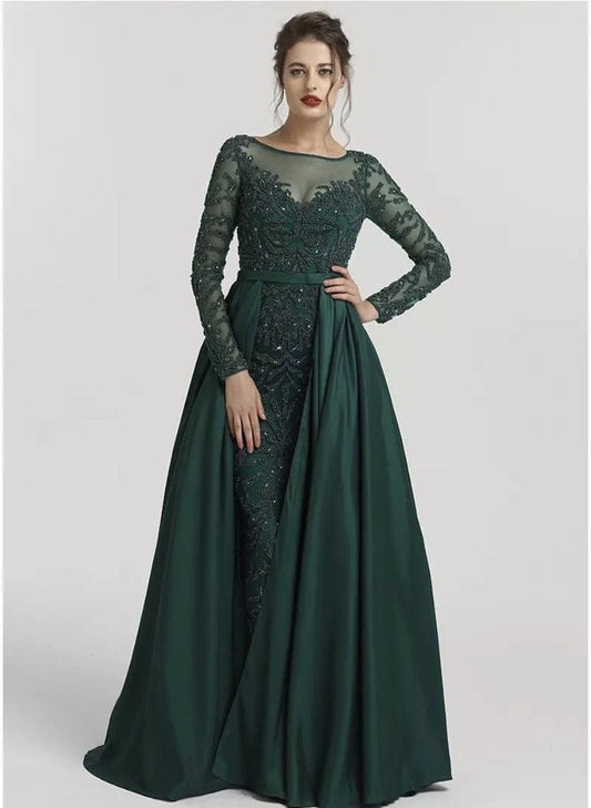 ALIA - Long Sleeves Beaded Evening Gown - Mscooco.co.uk