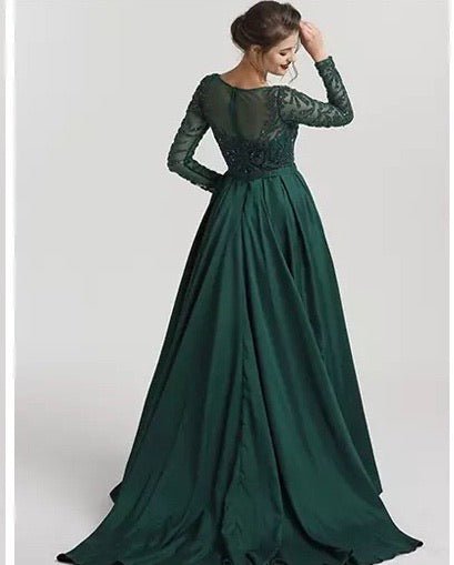 ALIA - Long Sleeves Beaded Evening Gown - Mscooco.co.uk