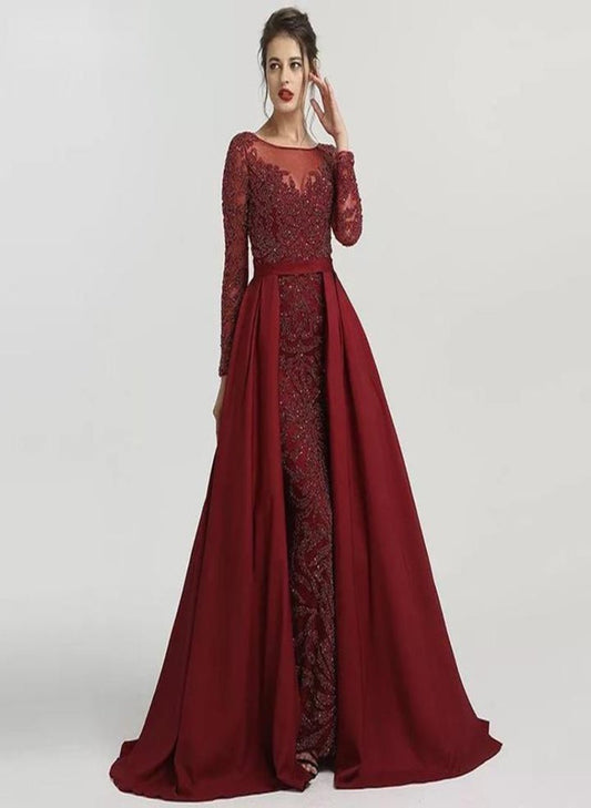 ALIA - Long Sleeves Beaded Evening Gown - Mscooco.co.uk