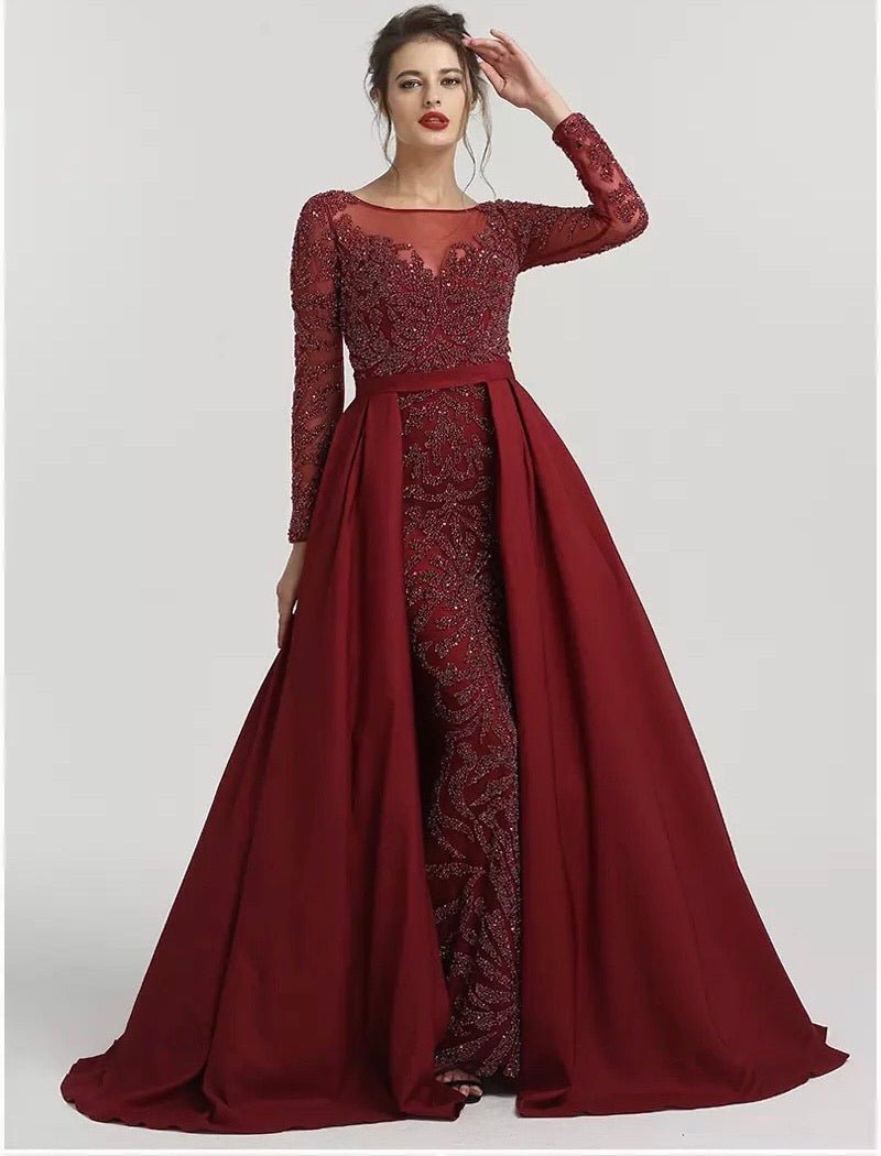 ALIA - Long Sleeves Beaded Evening Gown - Mscooco.co.uk