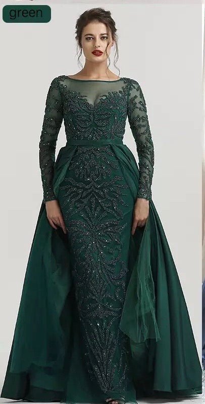 ALIA - Long Sleeves Beaded Evening Gown - Mscooco.co.uk