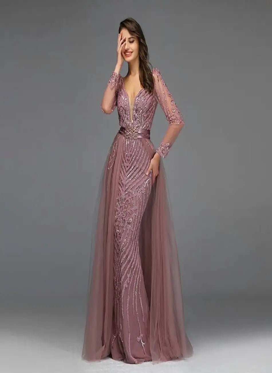 ALIZA - Luxe Sequined Sparkle Evening Gown - Mscooco.co.uk