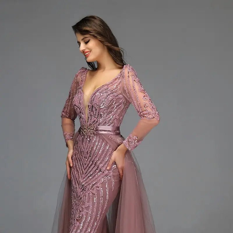 ALIZA - Luxe Sequined Sparkle Evening Gown - Mscooco.co.uk
