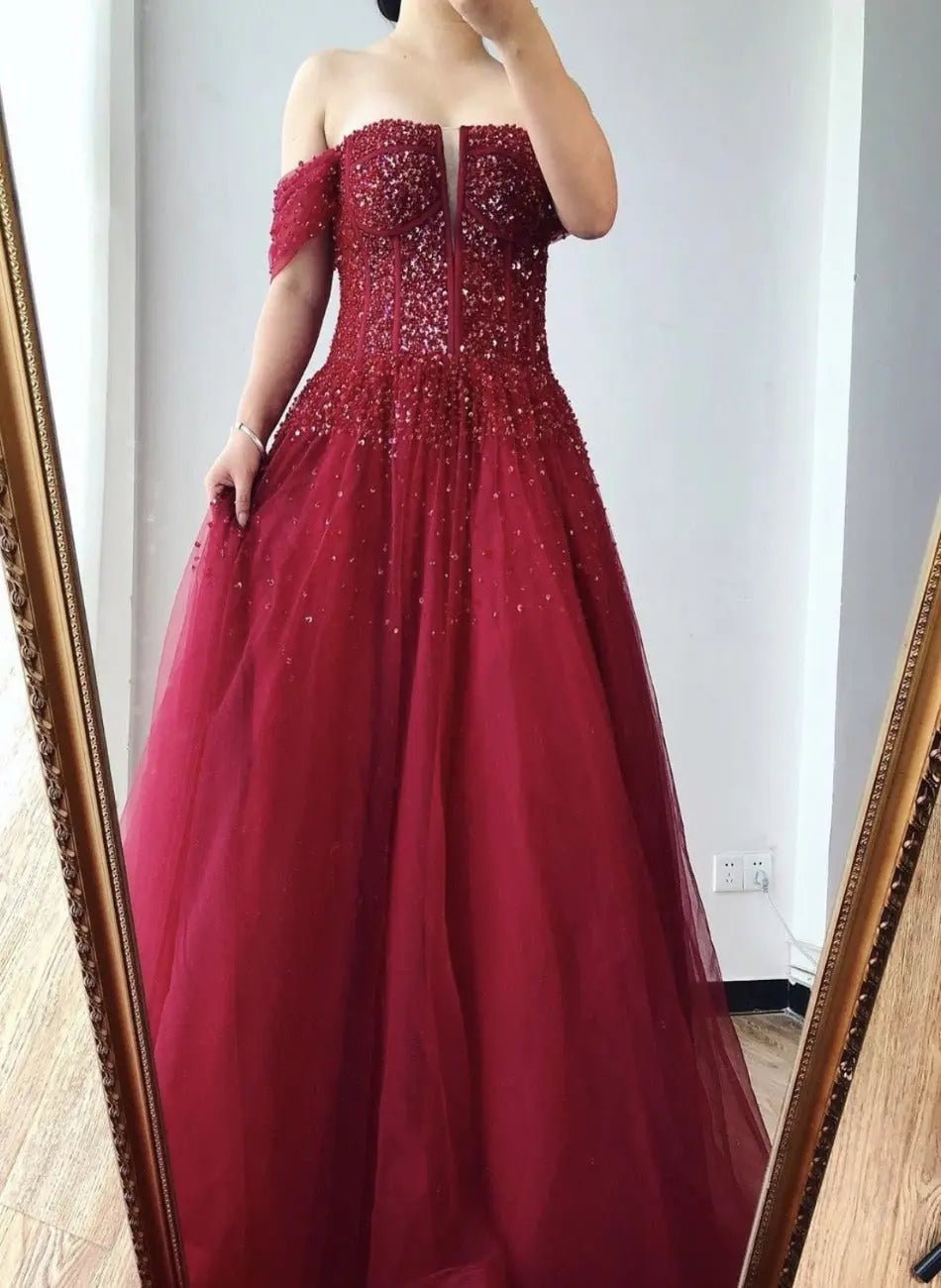 Amey Off Shoulder Beading Sparkle Formal Dress - Mscooco.co.uk