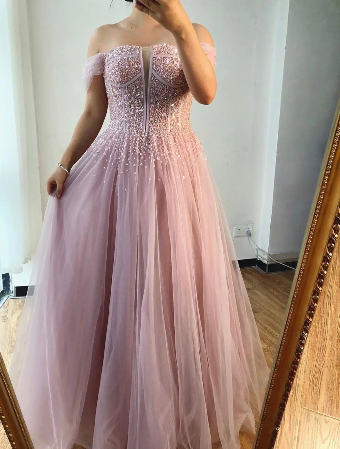 Amey Off Shoulder Beading Sparkle Formal Dress - Mscooco.co.uk