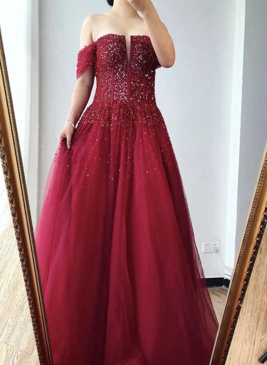 Amey Off Shoulder Beading Sparkle Formal Dress - Mscooco.co.uk