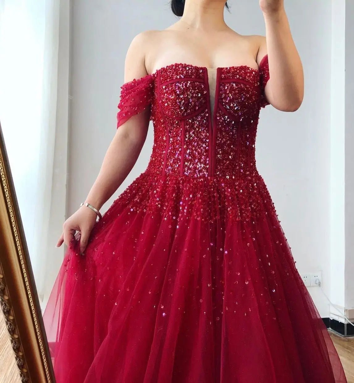 Amey Off Shoulder Beading Sparkle Formal Dress - Mscooco.co.uk