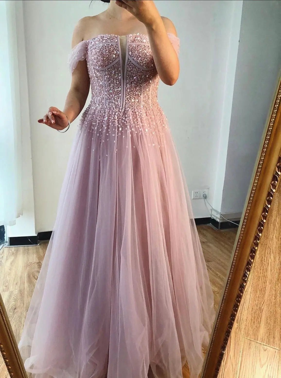 Amey Off Shoulder Beading Sparkle Formal Dress - Mscooco.co.uk