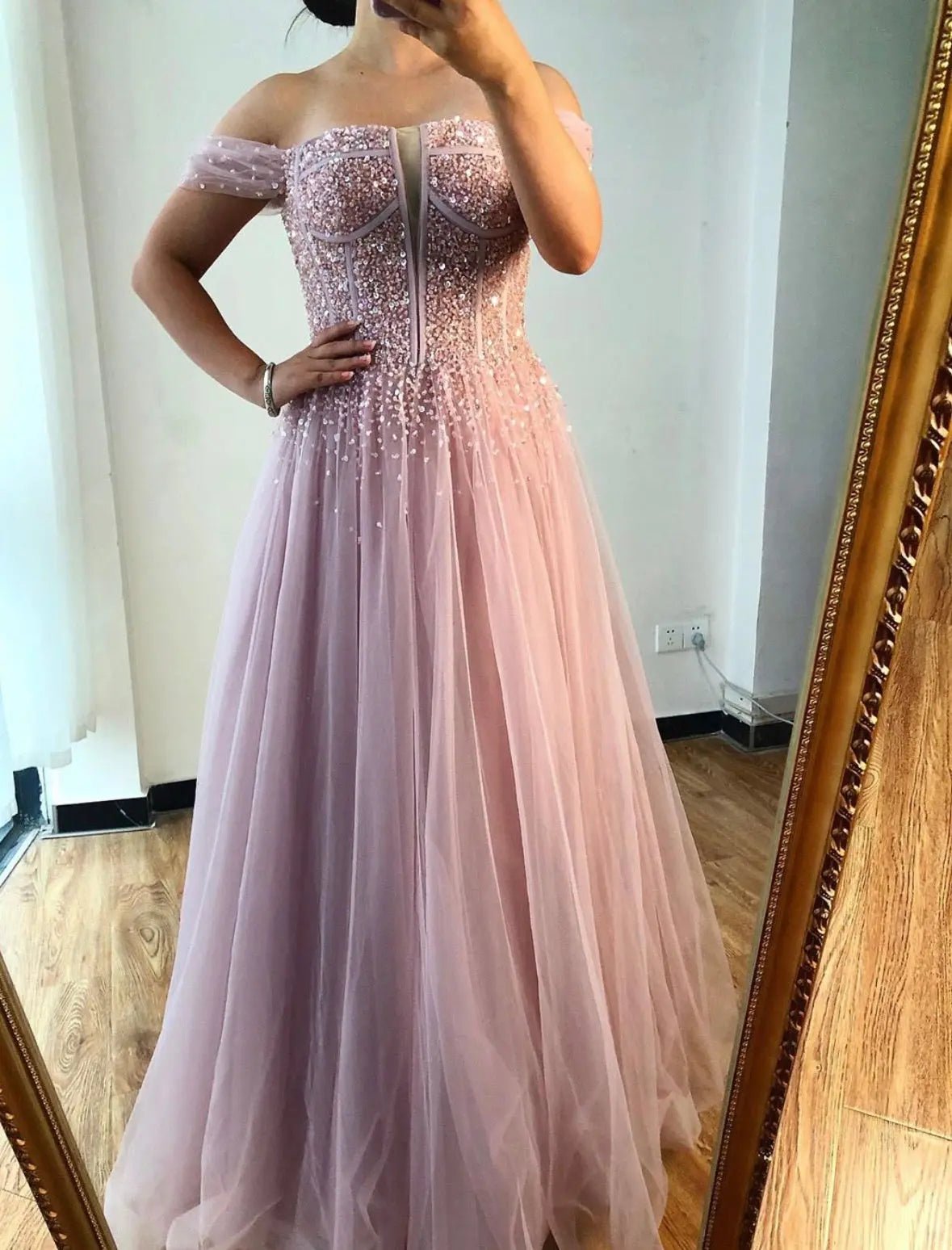 Amey Off Shoulder Beading Sparkle Formal Dress - Mscooco.co.uk