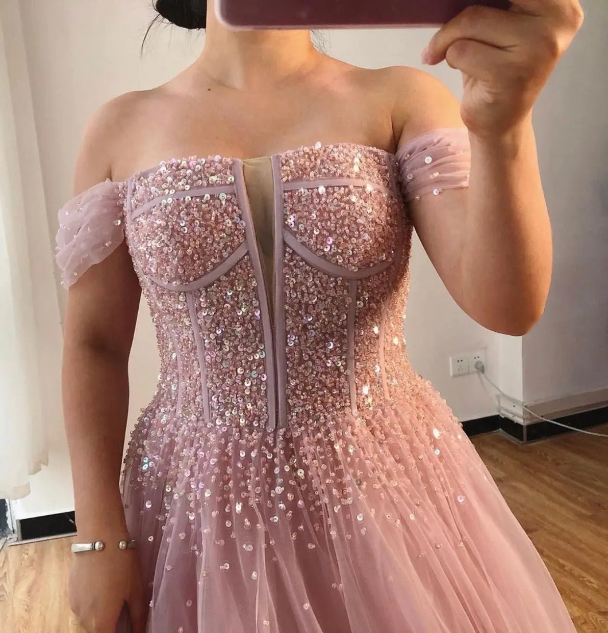 Amey Off Shoulder Beading Sparkle Formal Dress - Mscooco.co.uk