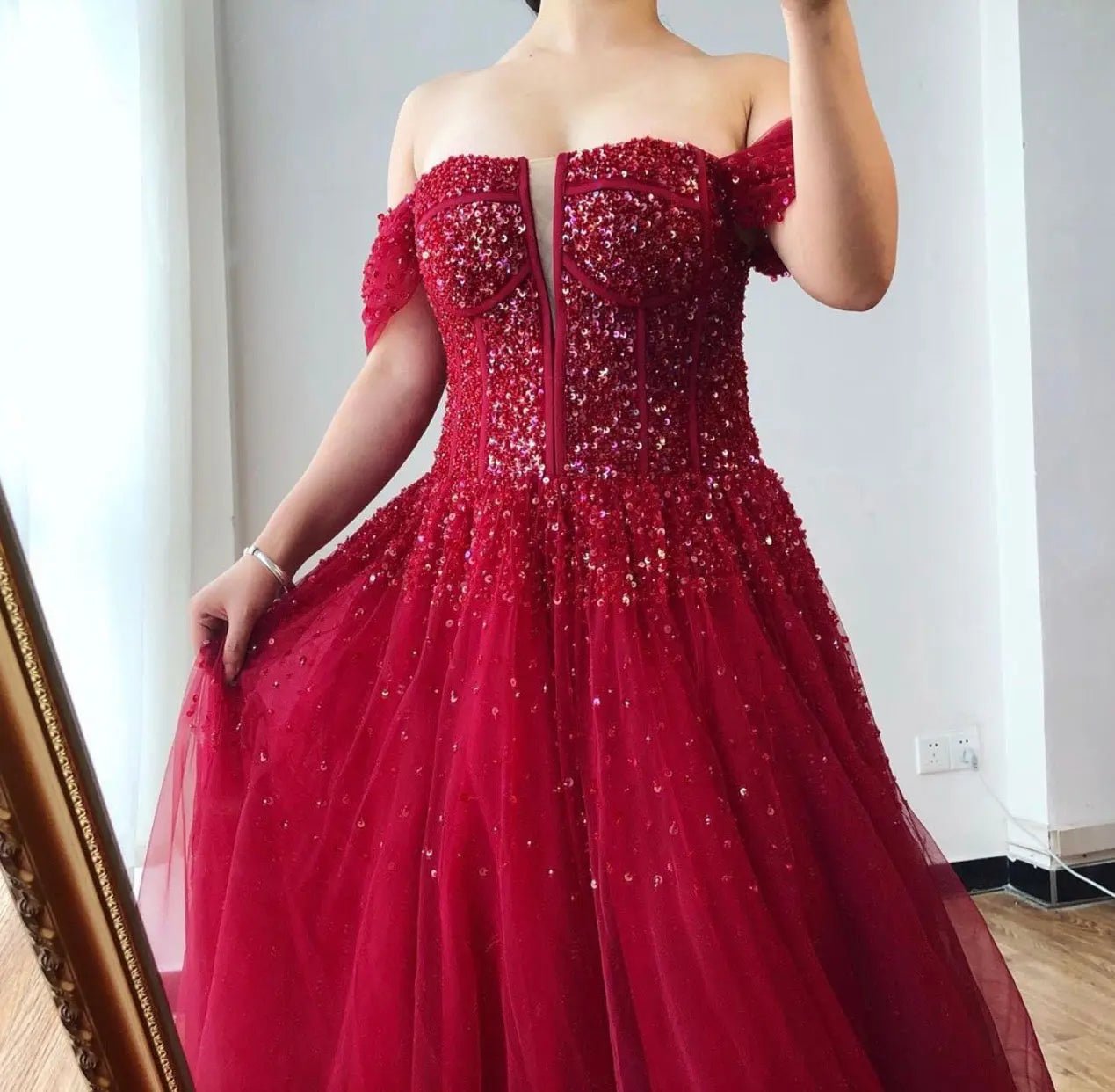 Amey Off Shoulder Beading Sparkle Formal Dress - Mscooco.co.uk