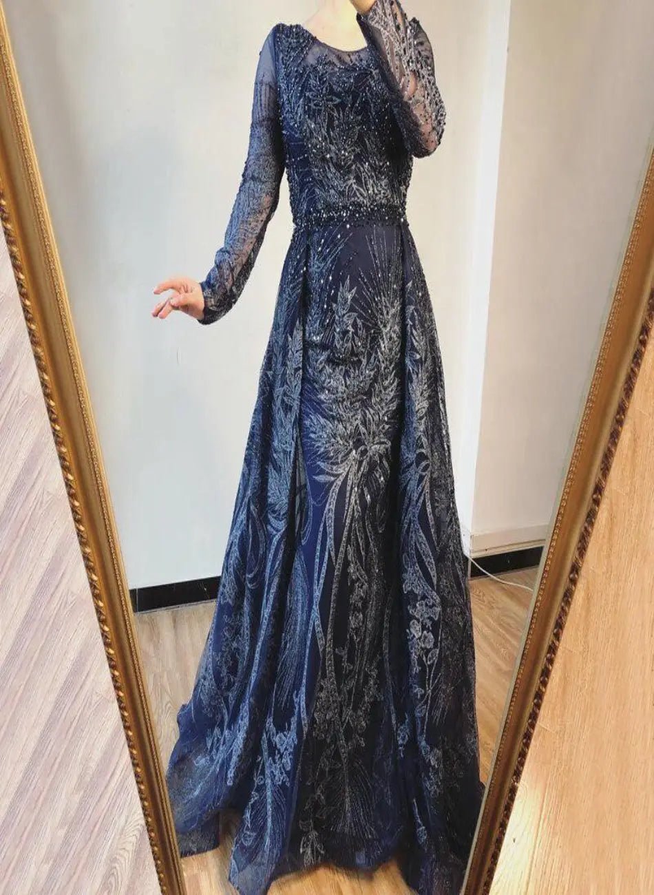 AMIA Long Sleeves Crystal Sparkle Formal Dress - Mscooco.co.uk