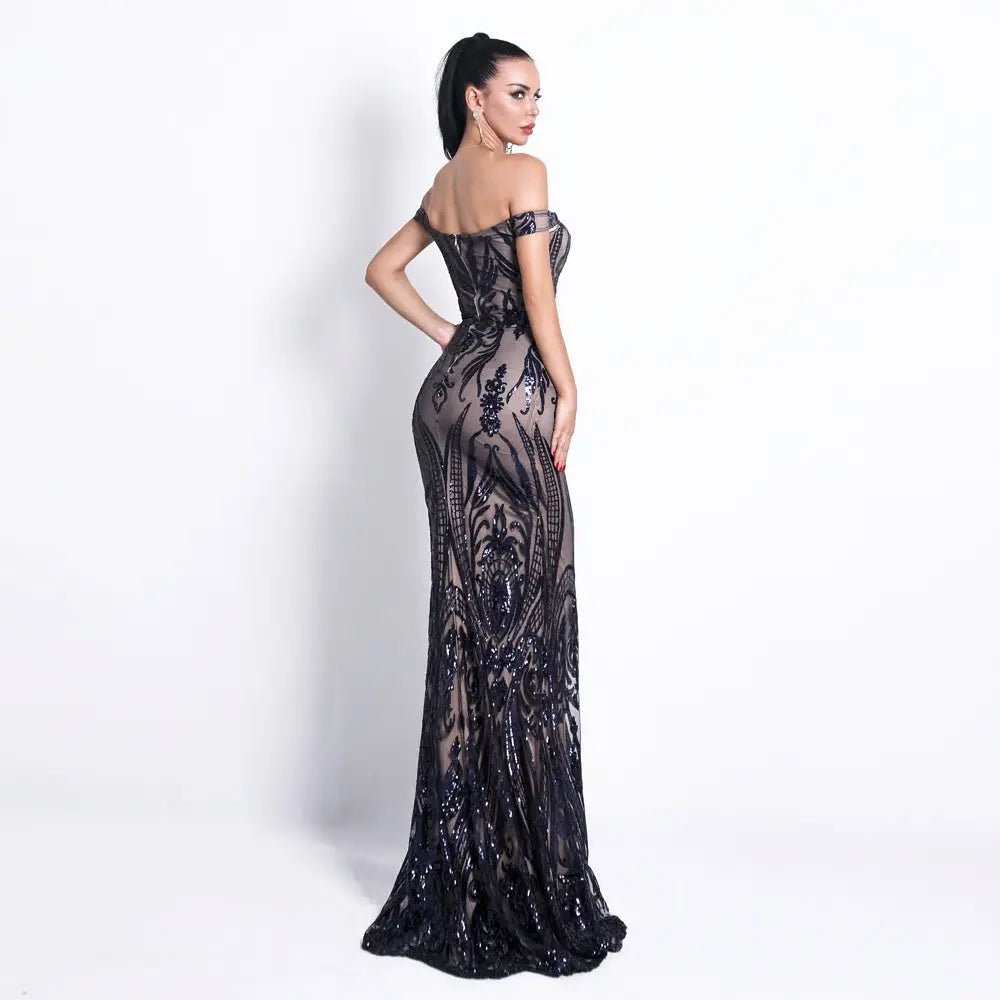 Angel Forever Navy Sequin Prom Maxi Dress - Mscooco.co.uk