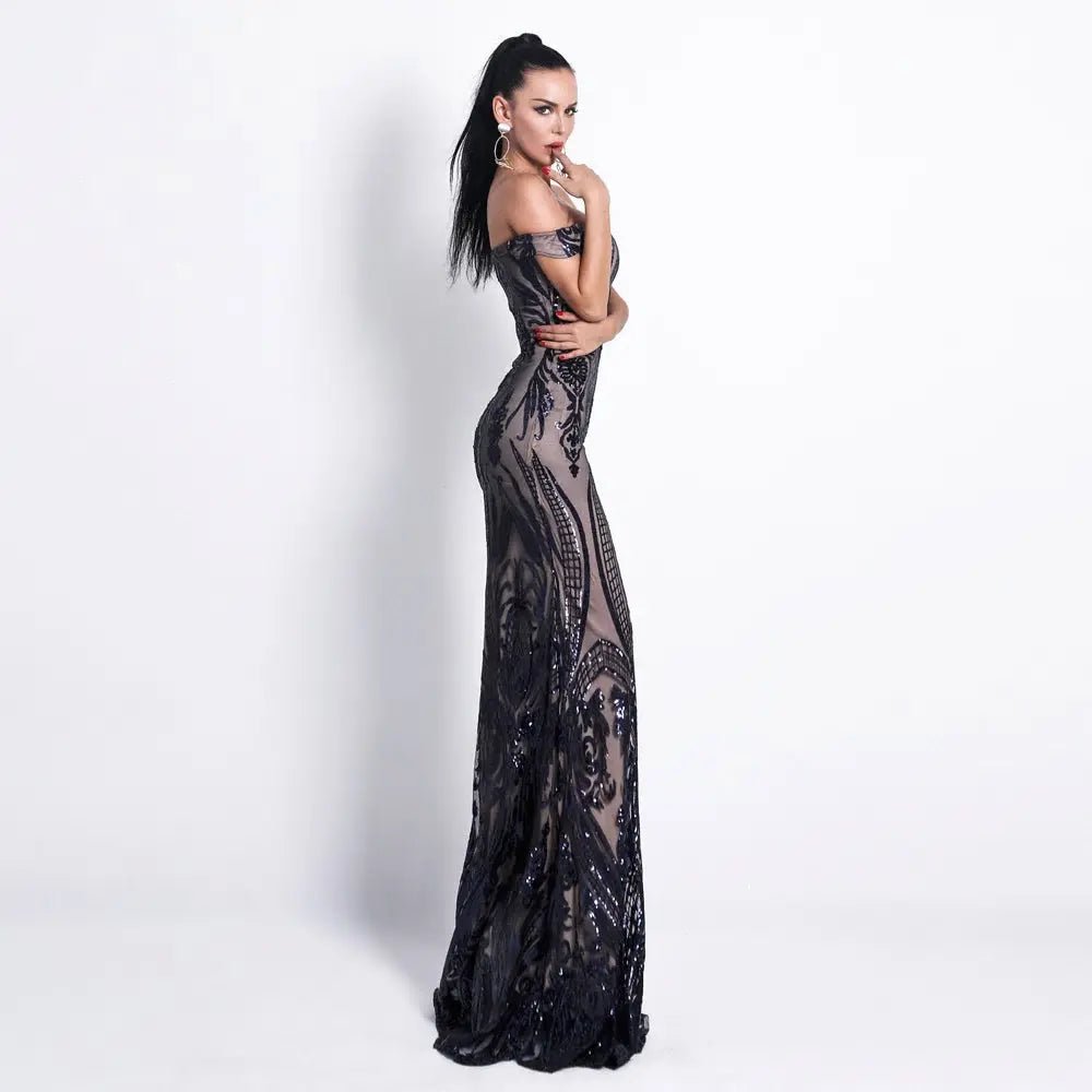 Angel Forever Navy Sequin Prom Maxi Dress - Mscooco.co.uk