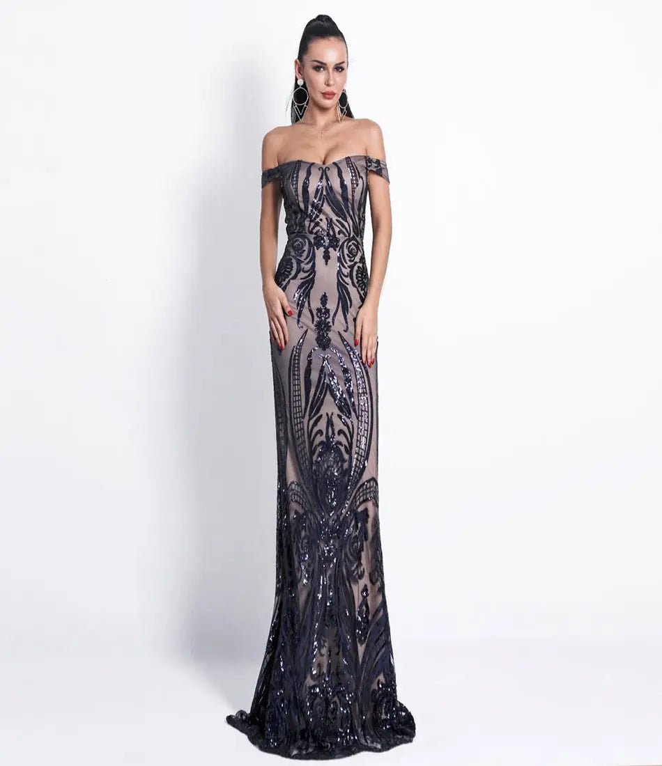 Angel Forever Navy Sequin Prom Maxi Dress - Mscooco.co.uk