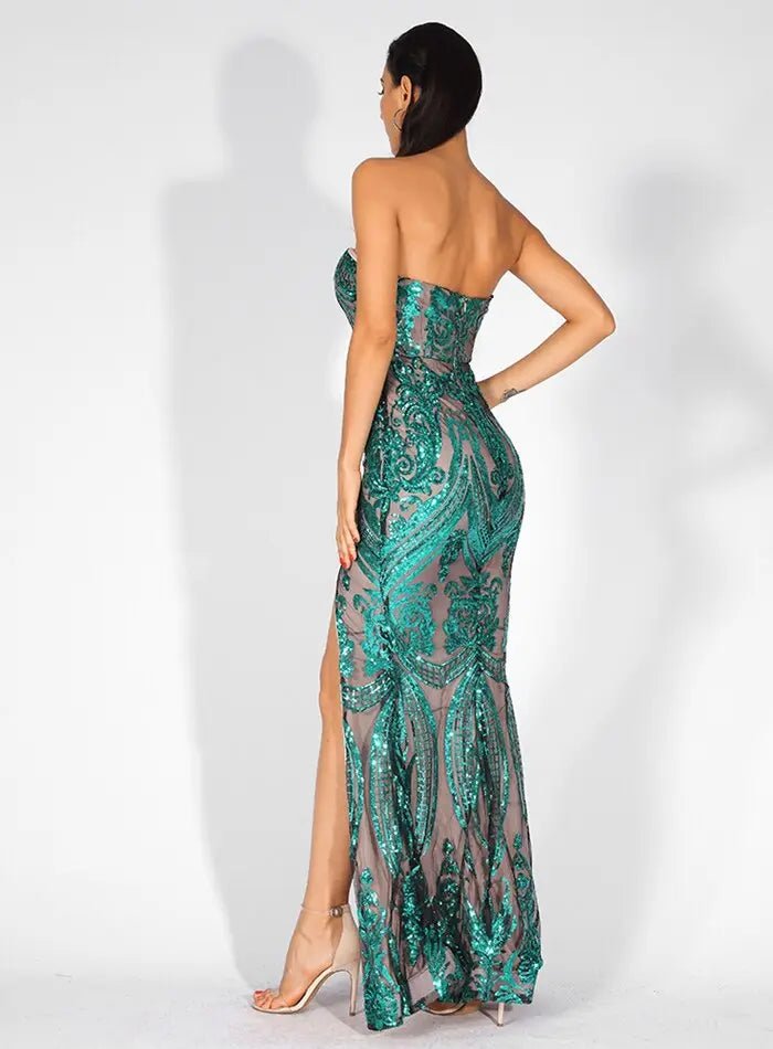 Anna - Green Sequins Bodycon Maxi Dress - Mscooco.co.uk