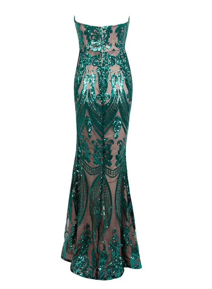 Anna - Green Sequins Bodycon Maxi Dress - Mscooco.co.uk