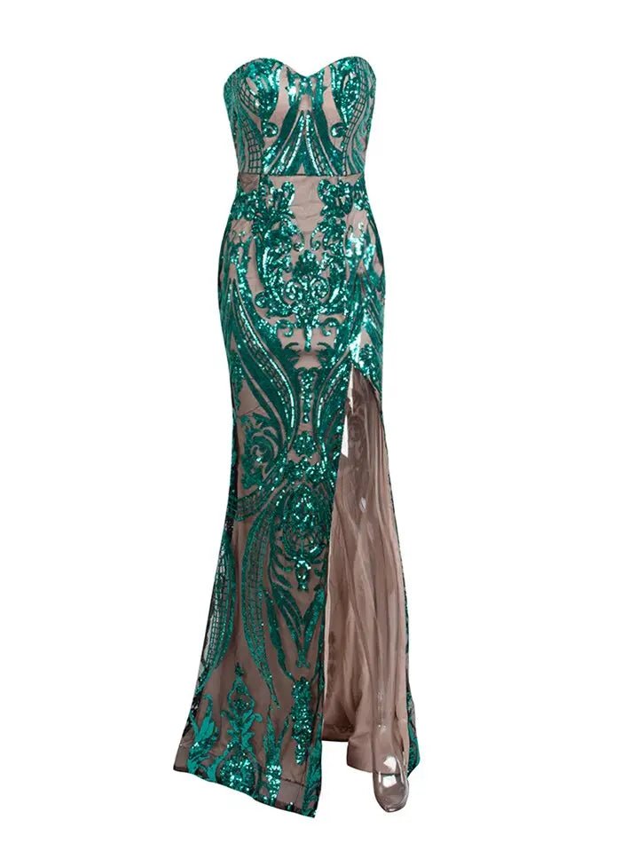 Anna - Green Sequins Bodycon Maxi Dress - Mscooco.co.uk