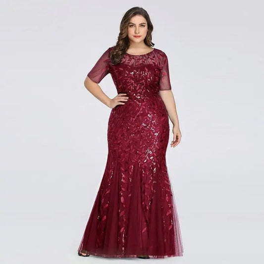 Appliques Mermaid Sequined Lace Long Dress - Mscooco.co.uk