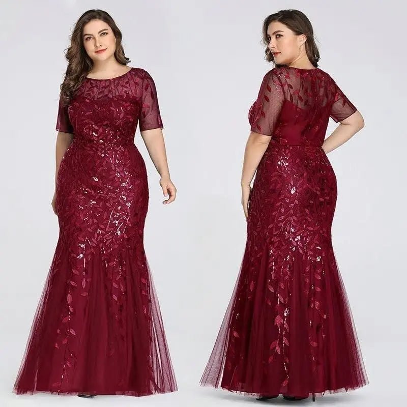 Appliques Mermaid Sequined Lace Long Dress - Mscooco.co.uk