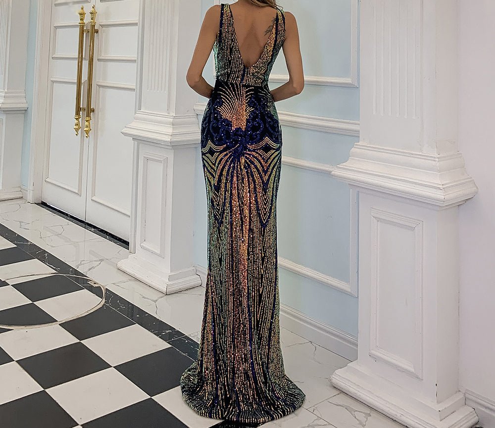 Aranza Multi-Colour Sequins Maxi Dress - Mscooco.co.uk