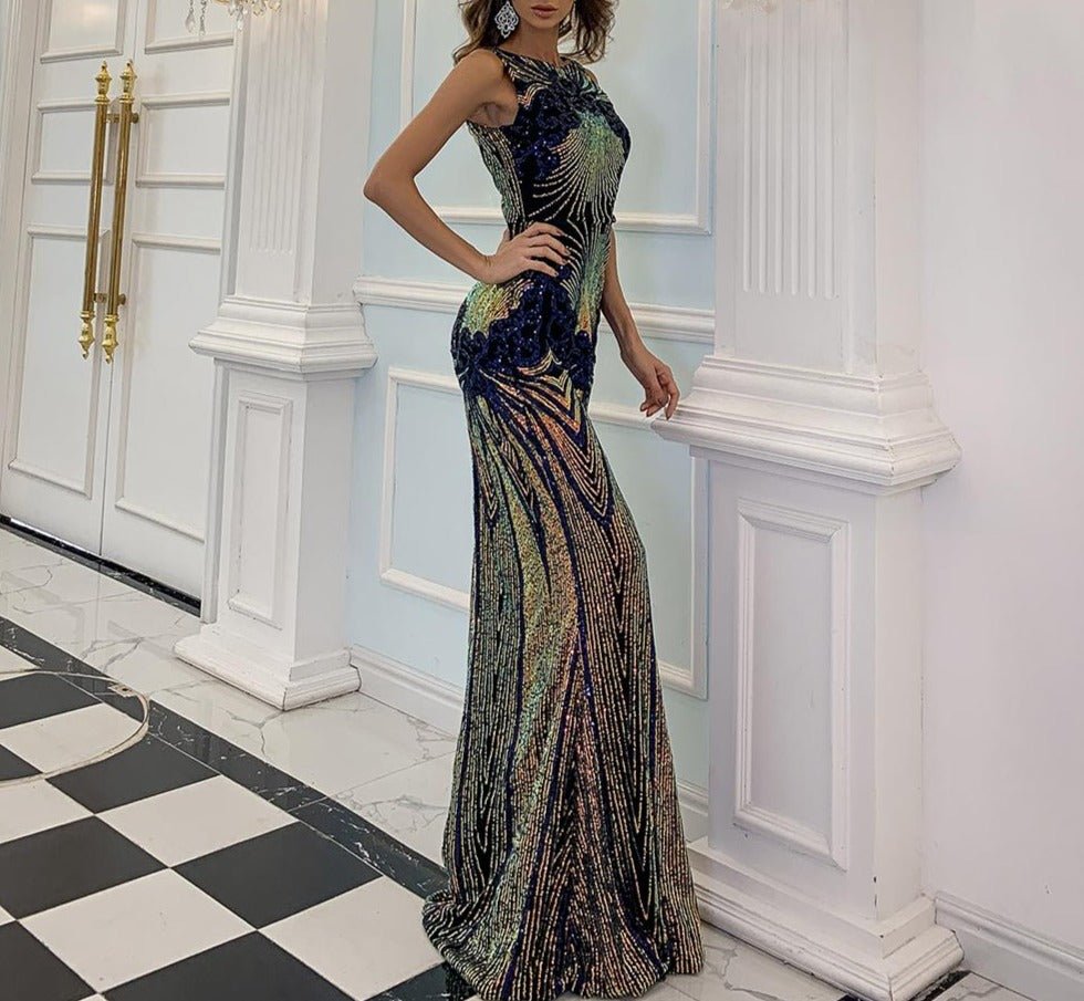Aranza Multi-Colour Sequins Maxi Dress - Mscooco.co.uk