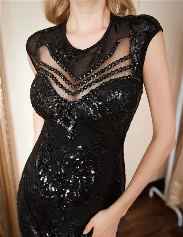 Areeba Black Sequin Long Maxi Dress - Mscooco.co.uk