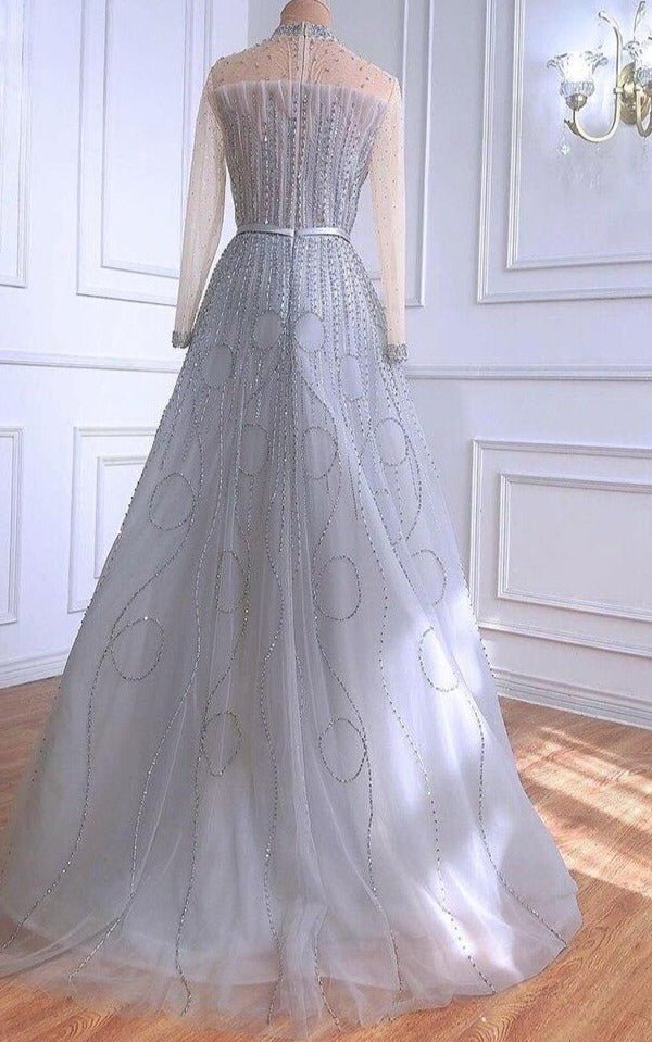Aspen Grey A-Line Luxury Evening Dress - Mscooco.co.uk