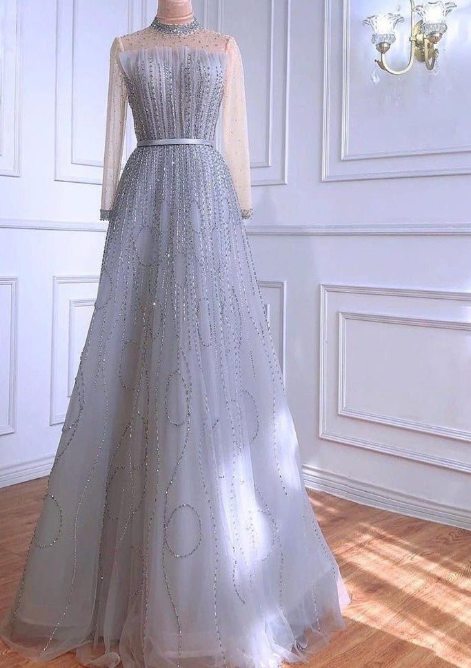 Aspen Grey A-Line Luxury Evening Dress - Mscooco.co.uk