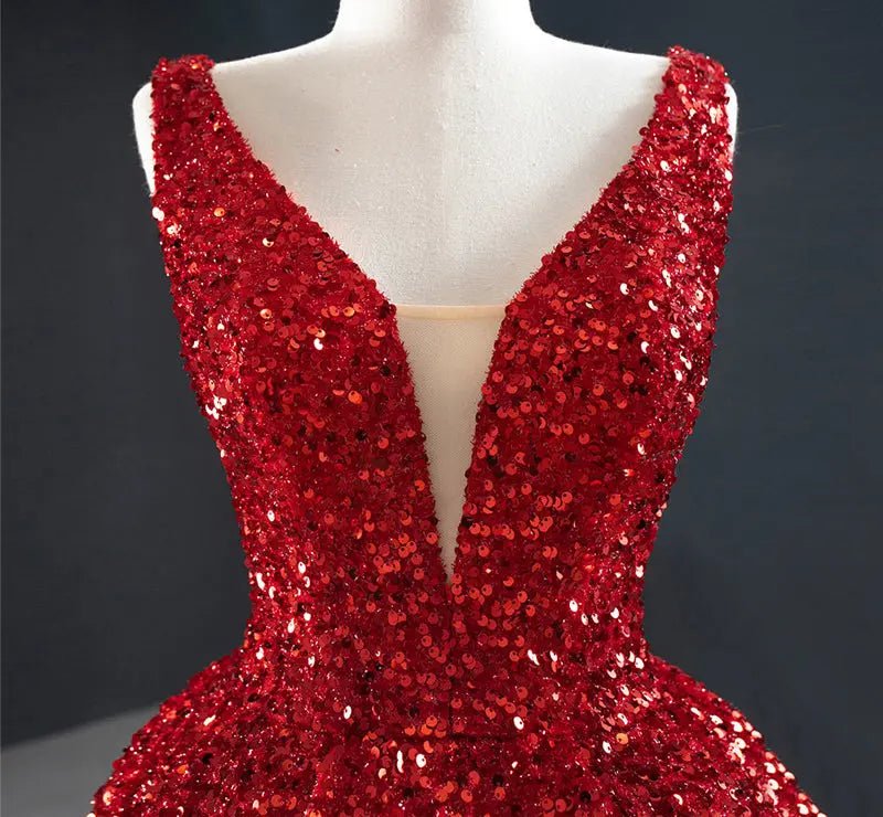 Audrey Red Sequins Luxury Formal Gown - Mscooco.co.uk