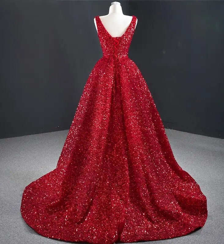 Audrey Red Sequins Luxury Formal Gown - Mscooco.co.uk