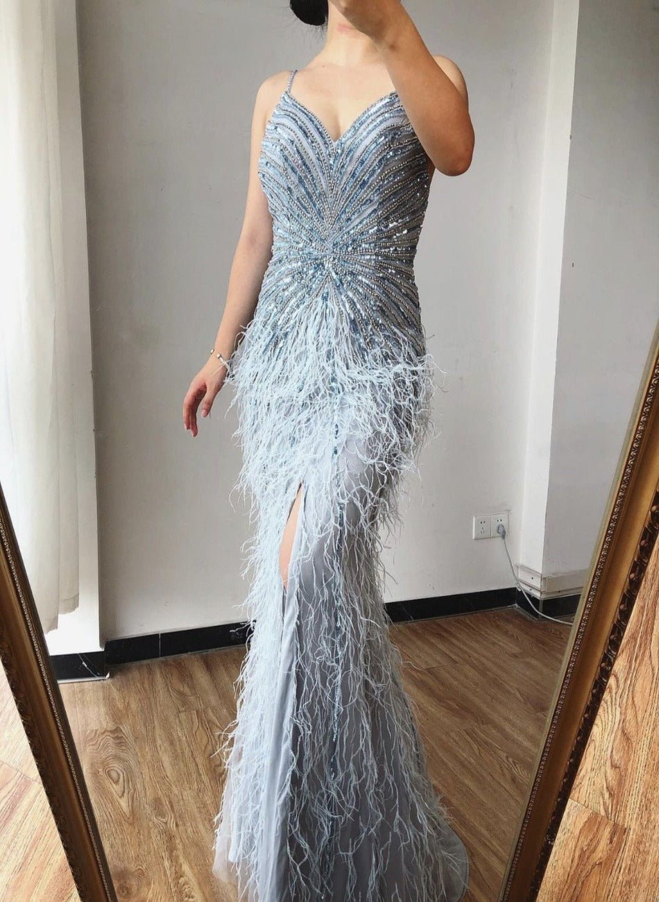 Aurelia Luxury Feathers Beading Formal Dress - Mscooco.co.uk