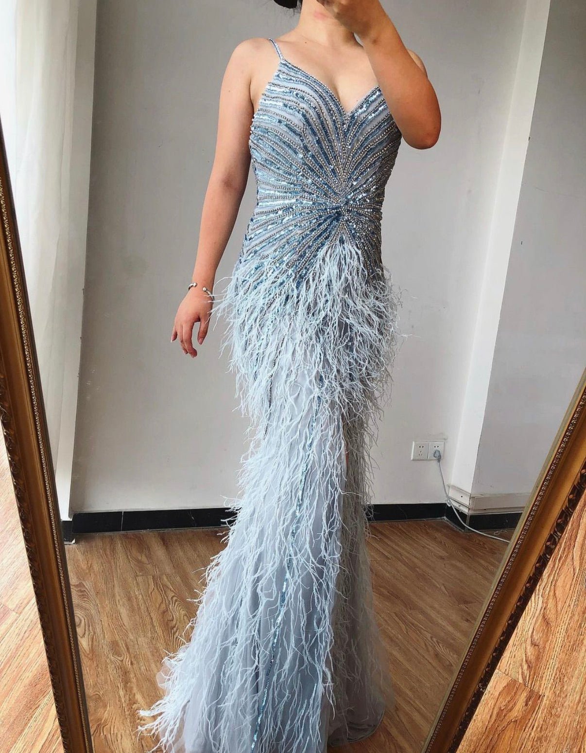 Aurelia Luxury Feathers Beading Formal Dress - Mscooco.co.uk