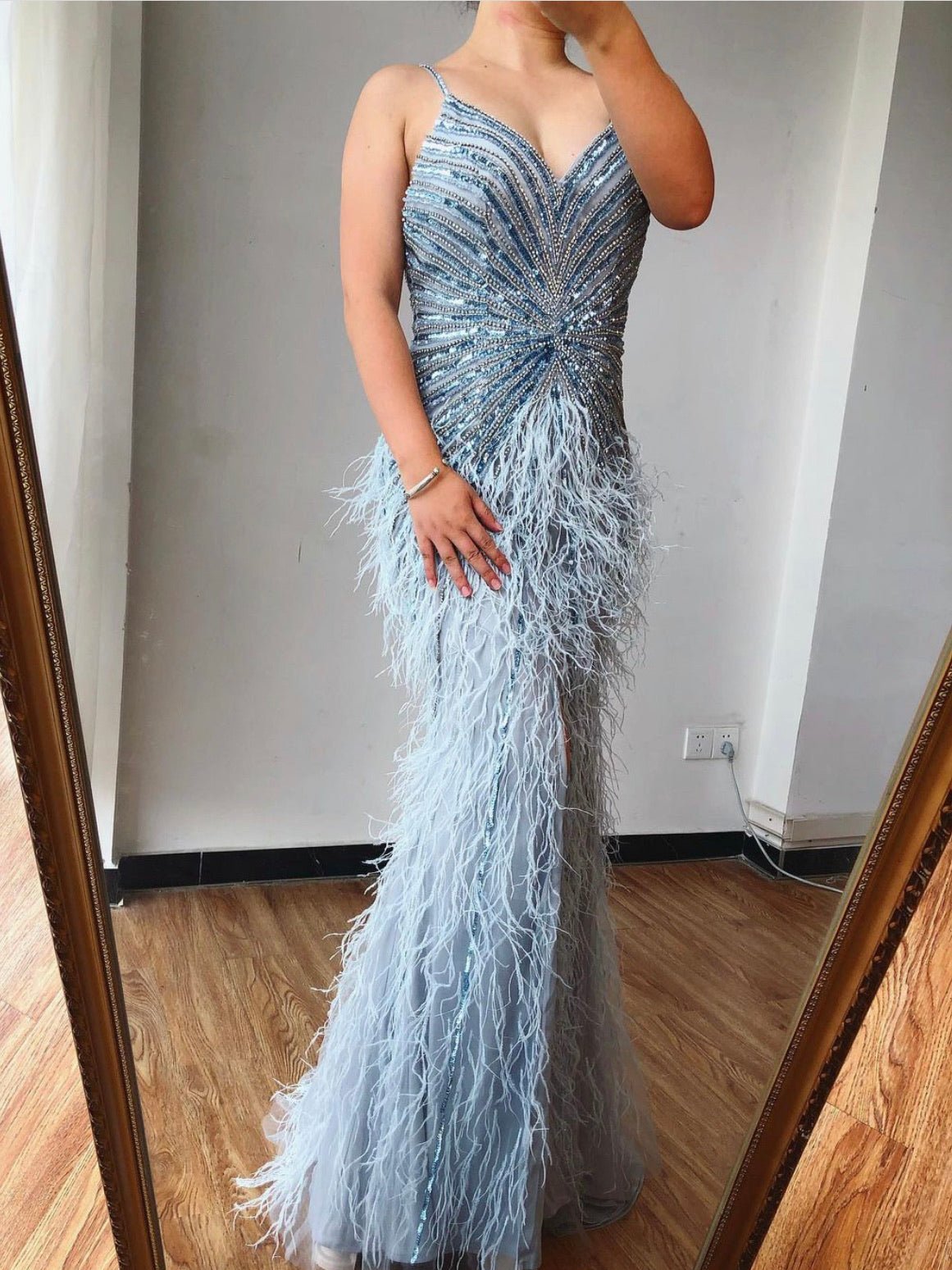 Aurelia Luxury Feathers Beading Formal Dress - Mscooco.co.uk