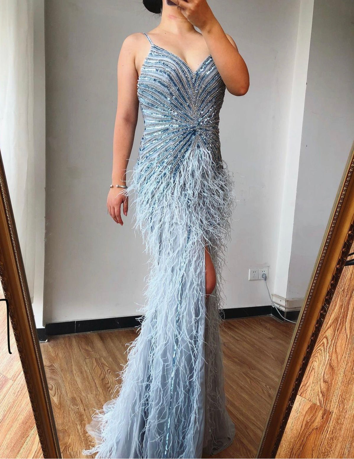 Aurelia Luxury Feathers Beading Formal Dress - Mscooco.co.uk