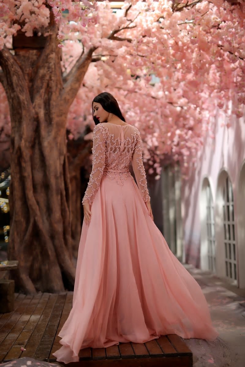 Aziza - Pink Beading Embellished Maxi Dress - Mscooco.co.uk