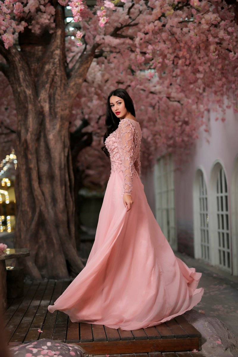 Aziza - Pink Beading Embellished Maxi Dress - Mscooco.co.uk