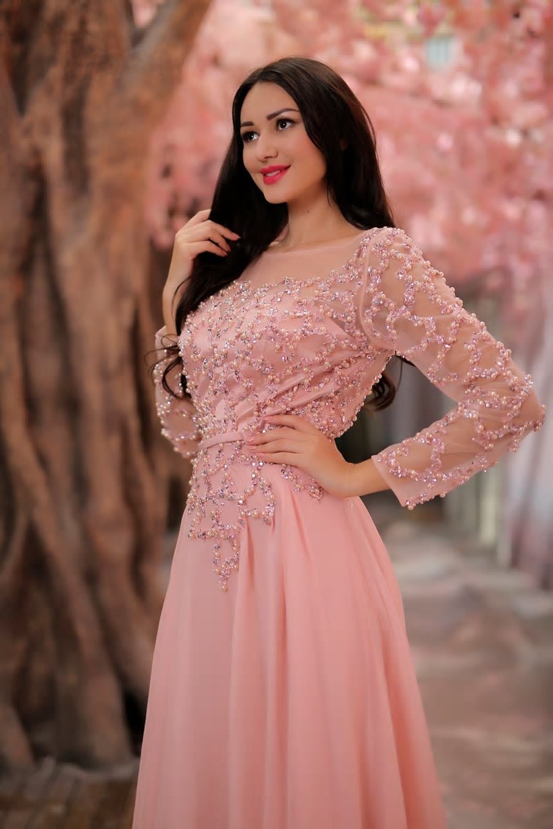 Aziza - Pink Beading Embellished Maxi Dress - Mscooco.co.uk