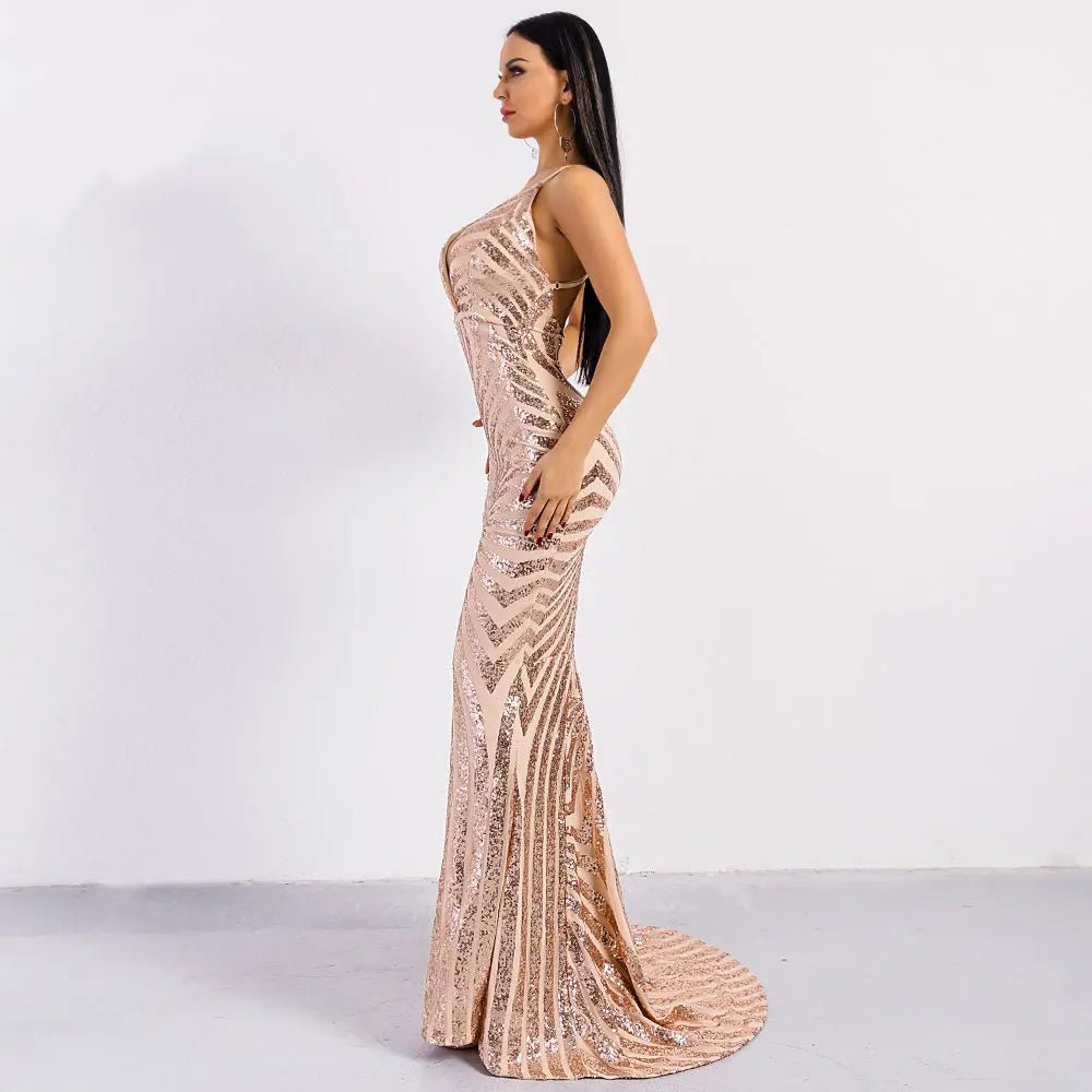 Backless Sequin Bodycon Maxi Dress - Mscooco.co.uk