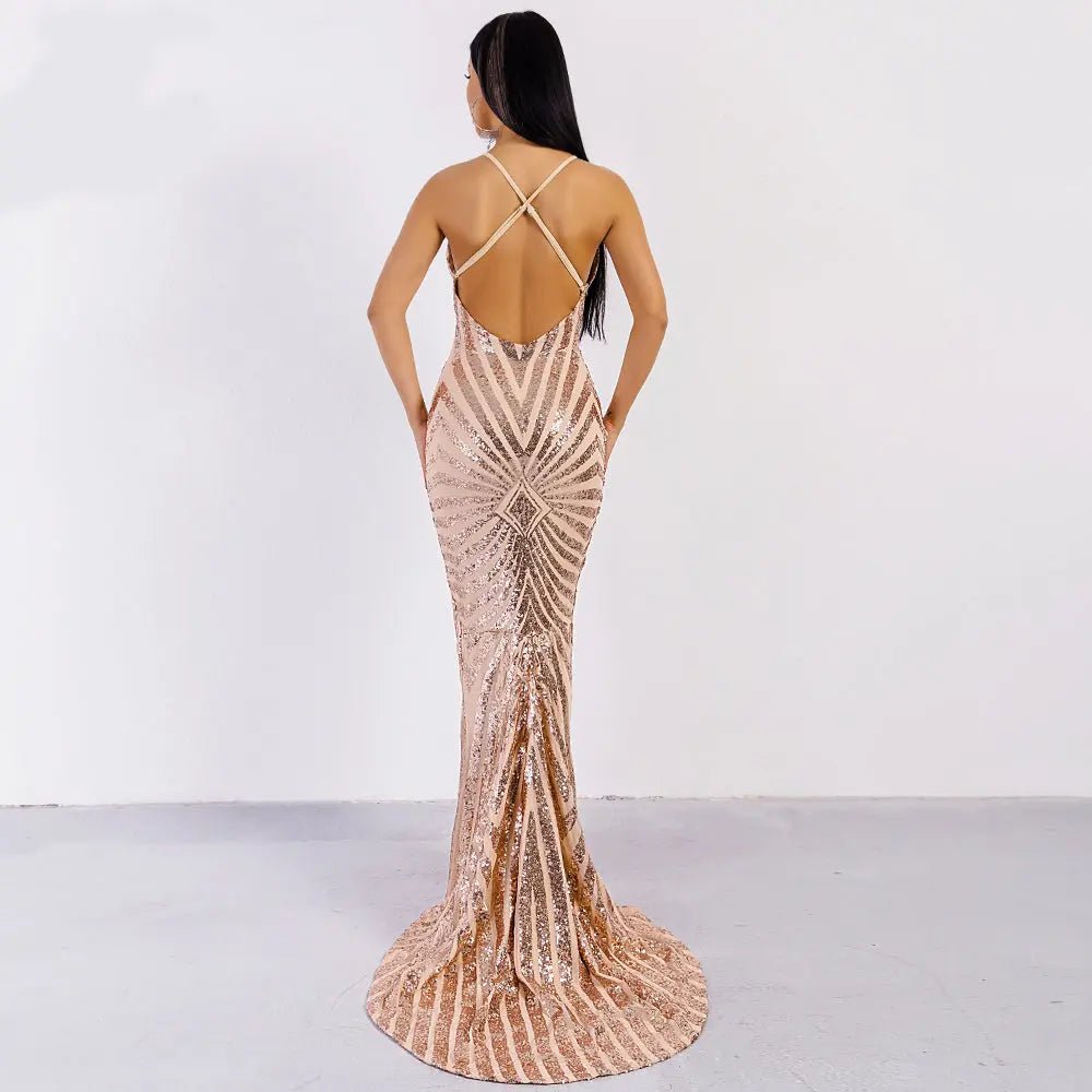 Backless Sequin Bodycon Maxi Dress - Mscooco.co.uk