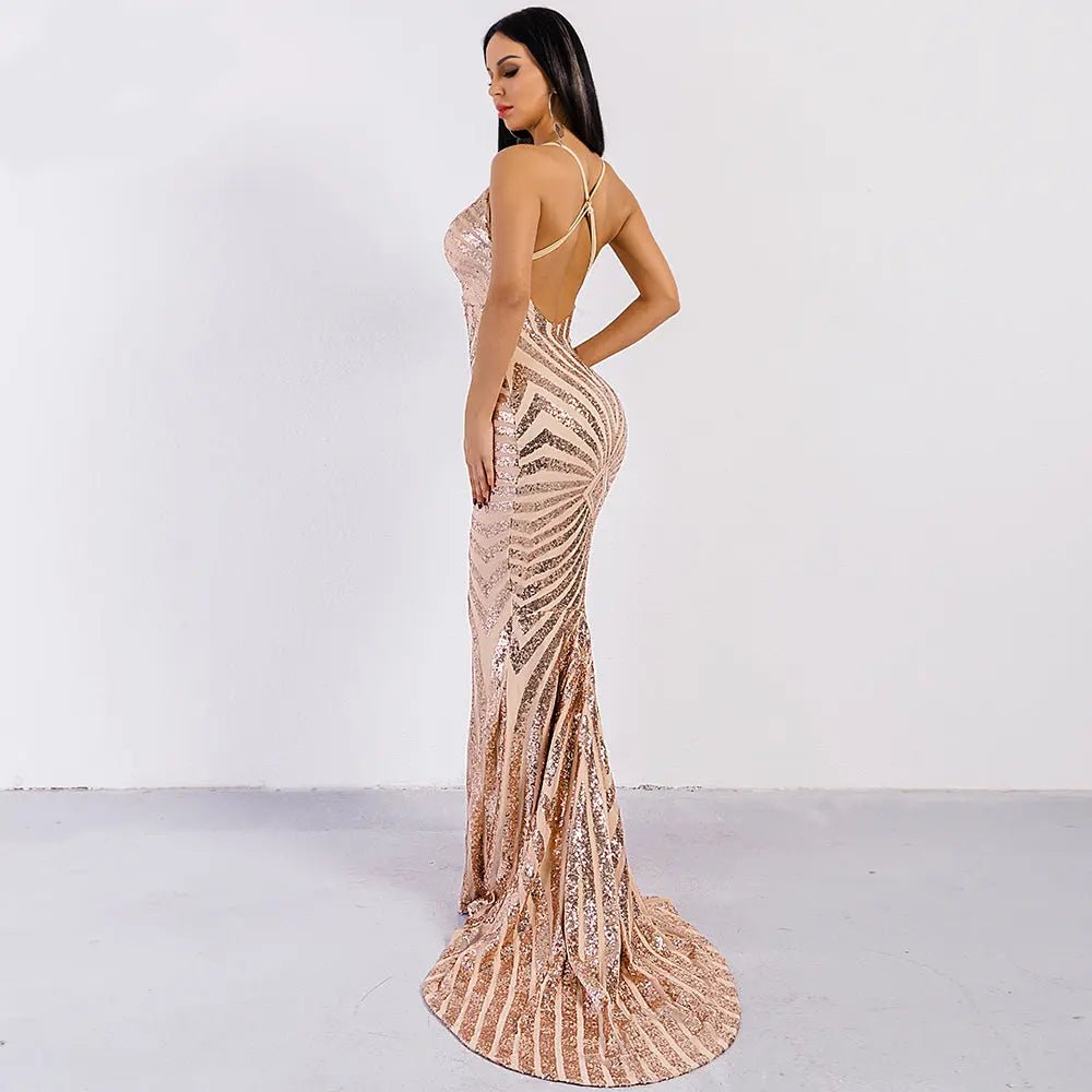 Backless Sequin Bodycon Maxi Dress - Mscooco.co.uk