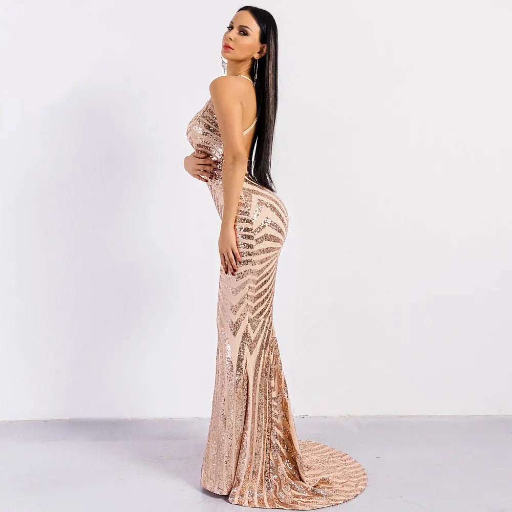 Backless Sequin Bodycon Maxi Dress - Mscooco.co.uk