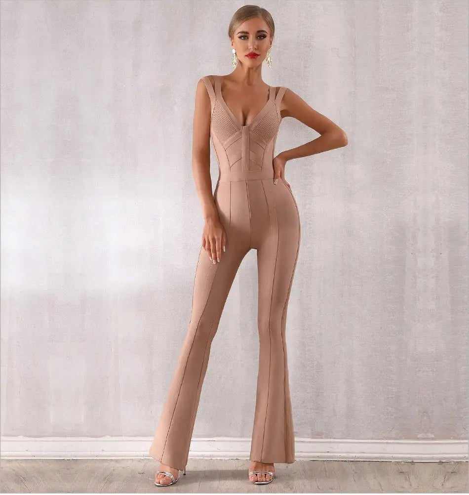 Backless V Neck Celebrity Jumpsuit - Mscooco.co.uk