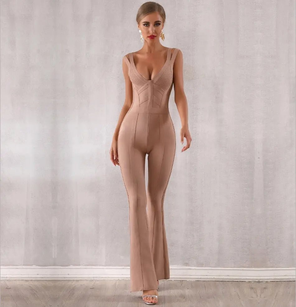 Backless V Neck Celebrity Jumpsuit - Mscooco.co.uk