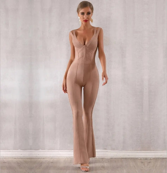 Backless V Neck Celebrity Jumpsuit - Mscooco.co.uk