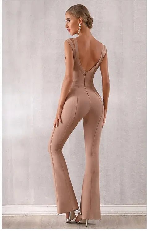 Backless V Neck Celebrity Jumpsuit - Mscooco.co.uk