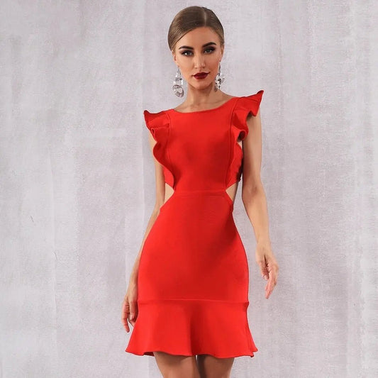 Bandage Red Ruffles Mini Dress - Mscooco.co.uk